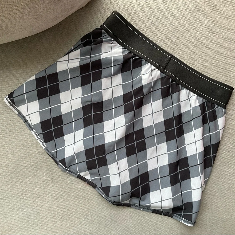 Alo Yoga Argyle Match Point Tennis Skirt Black/Anthracite S